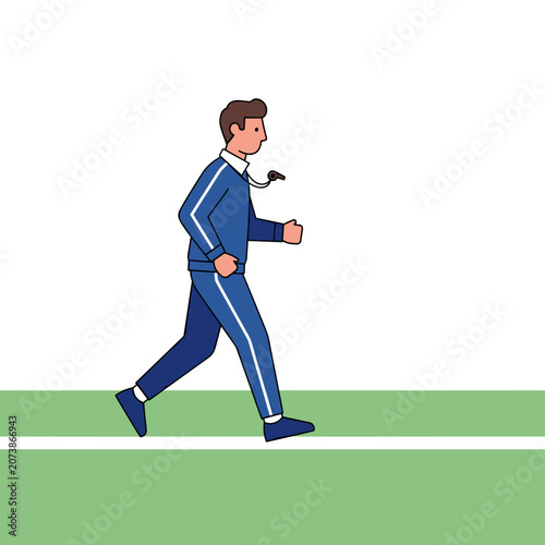 Sports coach walking on green field