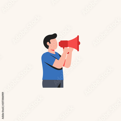 Man shouting through red megaphone