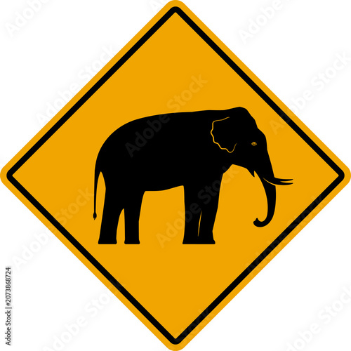 Elephants Crossing the Road. Warning sign. Element illustration