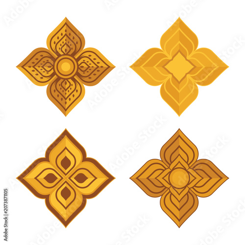 Golden Thai Ornament Collection. Four-Petal Floral Elements