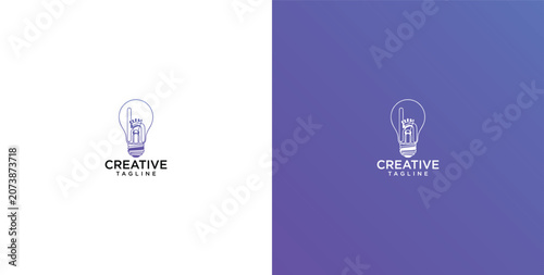 Minimalist Creative Light Bulb Logo Design Featuring an Upward Pointing Finger Symbolizing Innovation and New Ideas