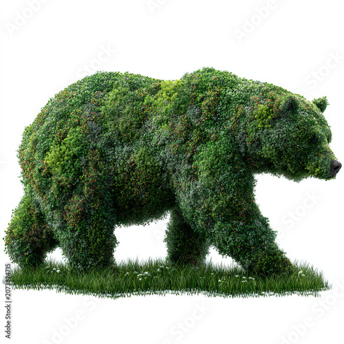 Shrubs trimmed into bear in grass transparent background