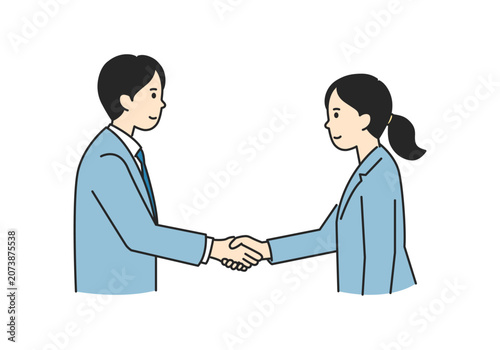握手をするビジネスパーソンの線画イラスト