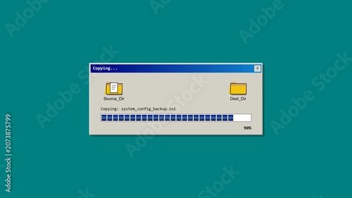Retro computer file copying dialog with progress bar showing data transfer on an old operating system interface