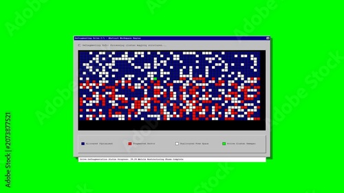 Retro Disk Defragmenter Animation on Green Screen Display Data Optimization Process