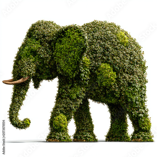 Shrubs trimmed into elephant in grass transparent background