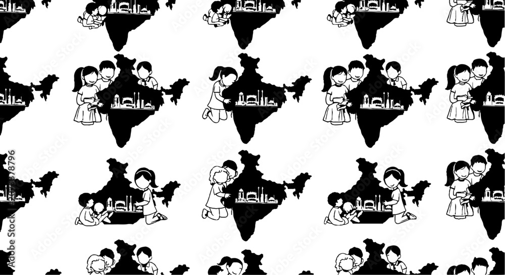Obraz premium Repeating vintage cartoon couple and map pattern design.
