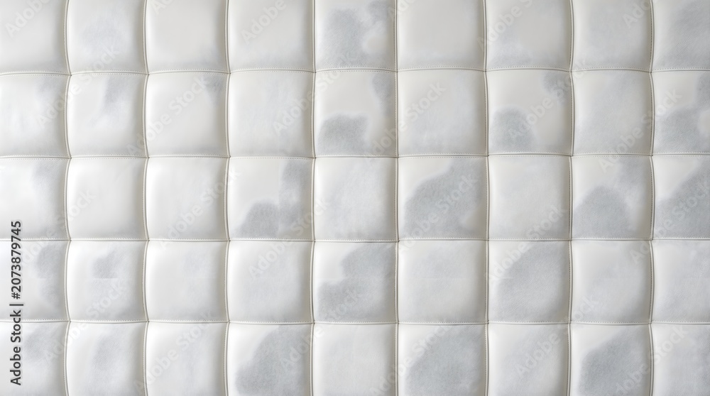 Fototapeta premium White tufted leather wall paneling with soft shadows and square texture
