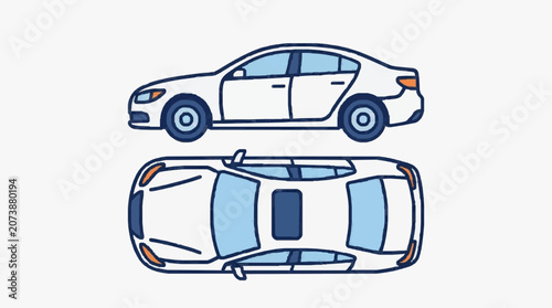 Minivan Side and Roof Perspective Illustration.