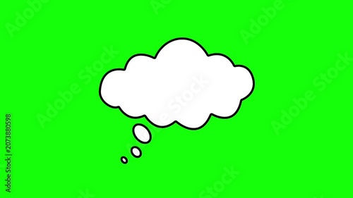 White thought bubble cartoon cloud isolated on green screen background