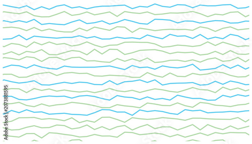 Bild auf Leinwand Abstract wavy lines background with alternating blue and green stripes on white