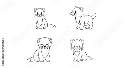 фотографія Four cute ferrets and weasels line art set