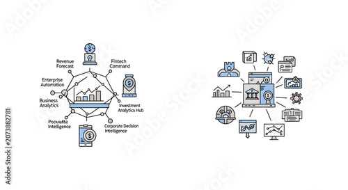 Business analytics infographics for corporate intelligence and reporting.