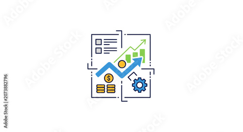 Business data analysis dashboard with growth chart.