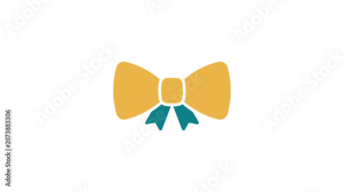 Minimalist yellow and teal bow tie icon isolated on white background