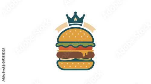 Premium Quality Cheeseburger Icon with King Crown on White Background
