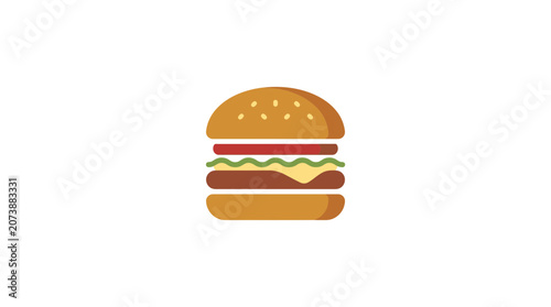 Minimalist flat vector illustration of a tasty cheeseburger on white background