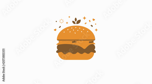 Stylized Burger Vector Illustration with Decorative Confetti and Stars on White Background