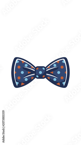 Stylized Dark Blue Bow Tie with Colorful Polka Dot and Triangle Pattern