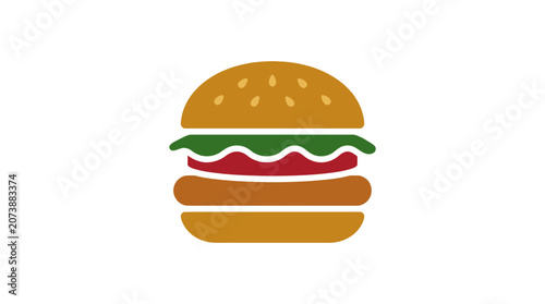 Stylized Fast Food Hamburger Graphic with Lettuce and Sesame Bun