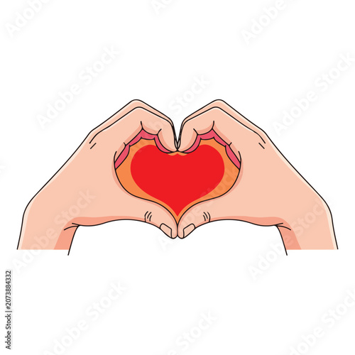 Two hands forming a heart shape symbol of love vector illustration.