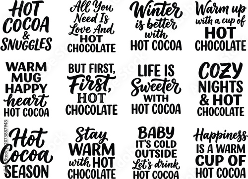 Winter hot cocoa and chocolate lettering quotes for seasonal crafts