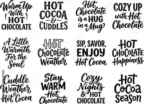 Hot cocoa and chocolate hand lettered quotes for winter warmth