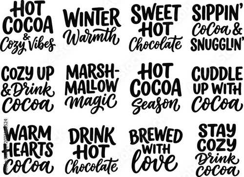 Cozy winter quotes and hot cocoa hand lettering set