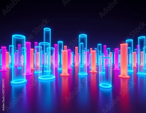 Futuristic Neon Cylinders with Dynamic Energy