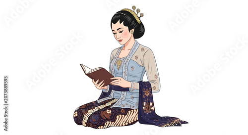 Woman Reading Book Sitting Down.