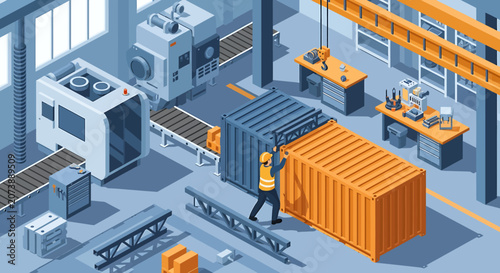 Worker Moving Large Shipping Container.