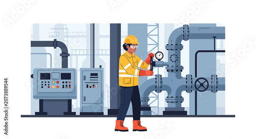 Worker wearing safety gear indoors.