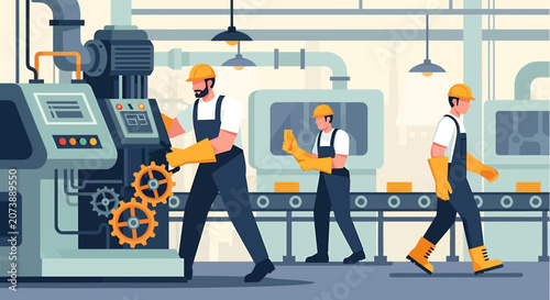 Workers in a factory setting.