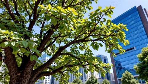 Majestic Tree Near Modern Skyscraper