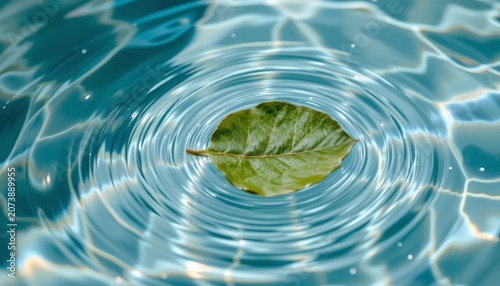 Floating Green Leaf Sunlit Water Surface