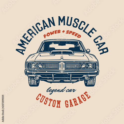 American Muscle Car Custom Garage Retro Graphic T-Shirt Vector