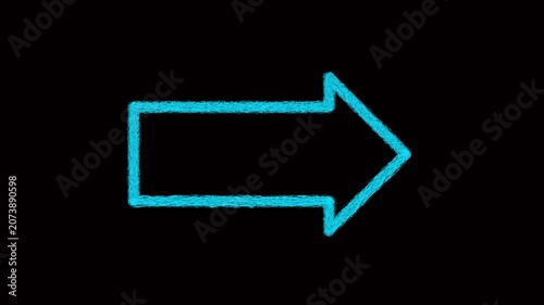 Arrow icon glows with a brilliant cyan neon light against a solid black background to indicate direction in a modern UI design which is essential for navigation systems and digital user interfaces.