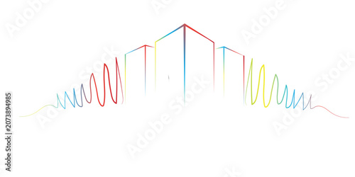 Bilde på lerret Abstract colorful skyline line art illustration.