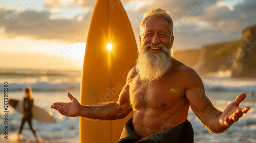 A Cheerful Surfer on the Be...