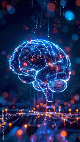 Glowing neural brain network lights up a digital cosmos