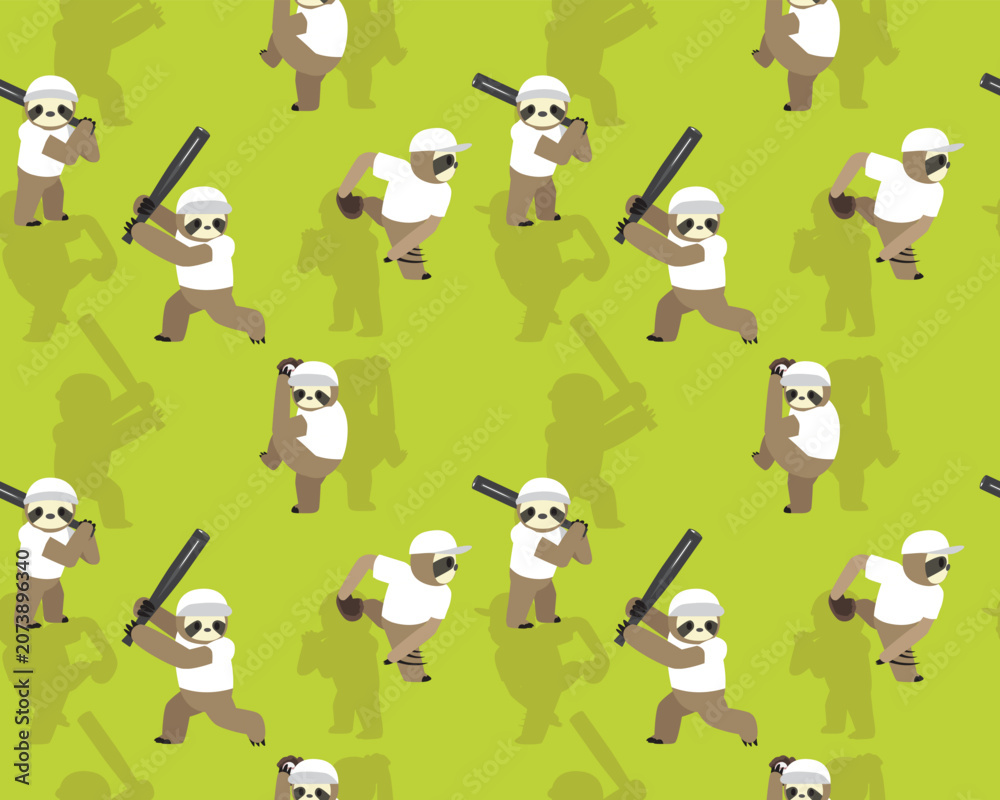 Naklejka premium Sloth Sport Baseball Player Seamless Pattern Background