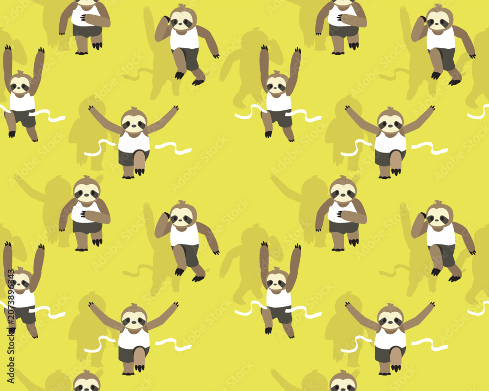 Naklejka premium Sloth Sport Marathon Runner Seamless Pattern Background