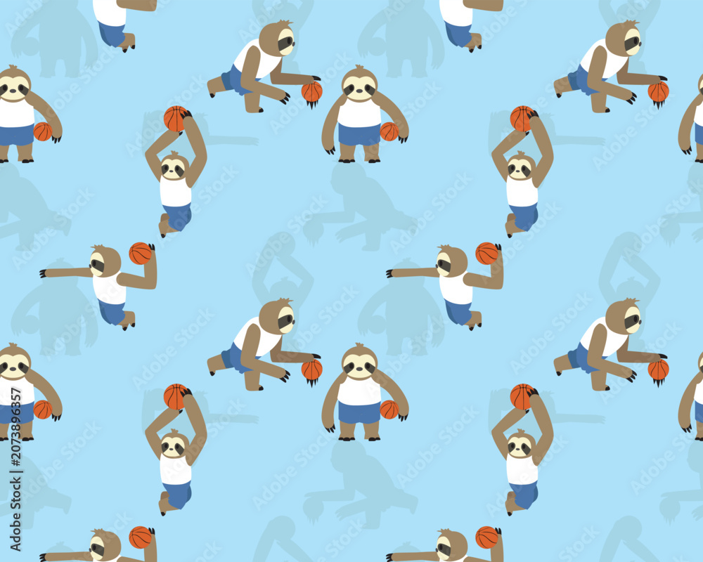 Naklejka premium Sloth Sport Basketball Player Seamless Pattern Background