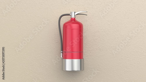 Fire extinguisher mounted on wall
