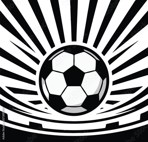 Soccer ball with radiating lines in graphic style for sports and competition themes