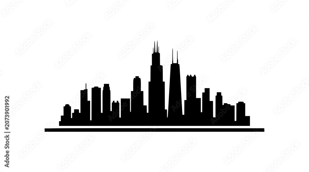 Obraz premium Black silhouette of a city skyline with tall buildings