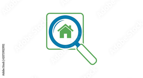 Green Magnifying Glass with House Icon Vector Illustration