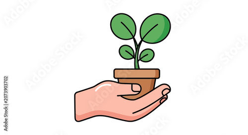 Hand Holding Potted Plant Vector Illustration