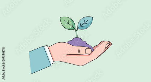 Hand Holding Growing Plant Vector Illustration