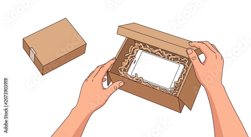 Hands Opening Small Cardboard Box with Tissue Paper